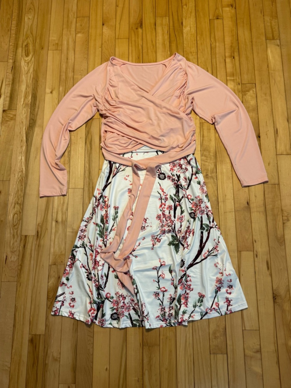 Floral A-Line Dress with Long Sleeve Top Large